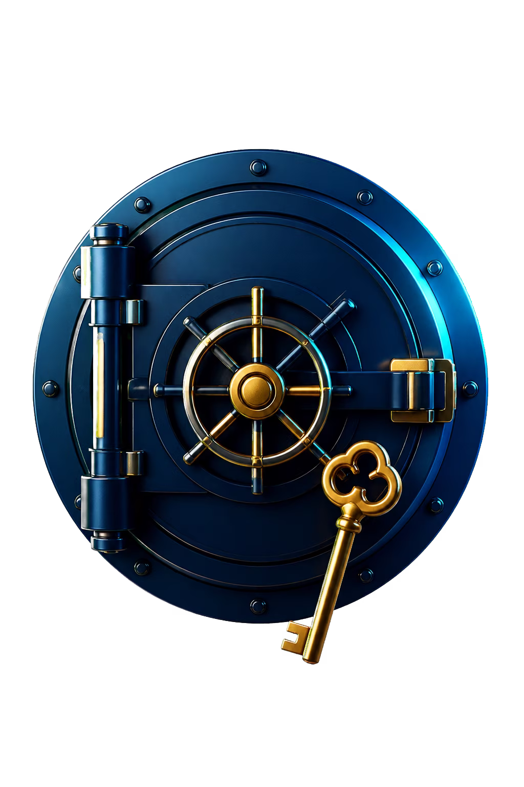 Black and gold vault door with key